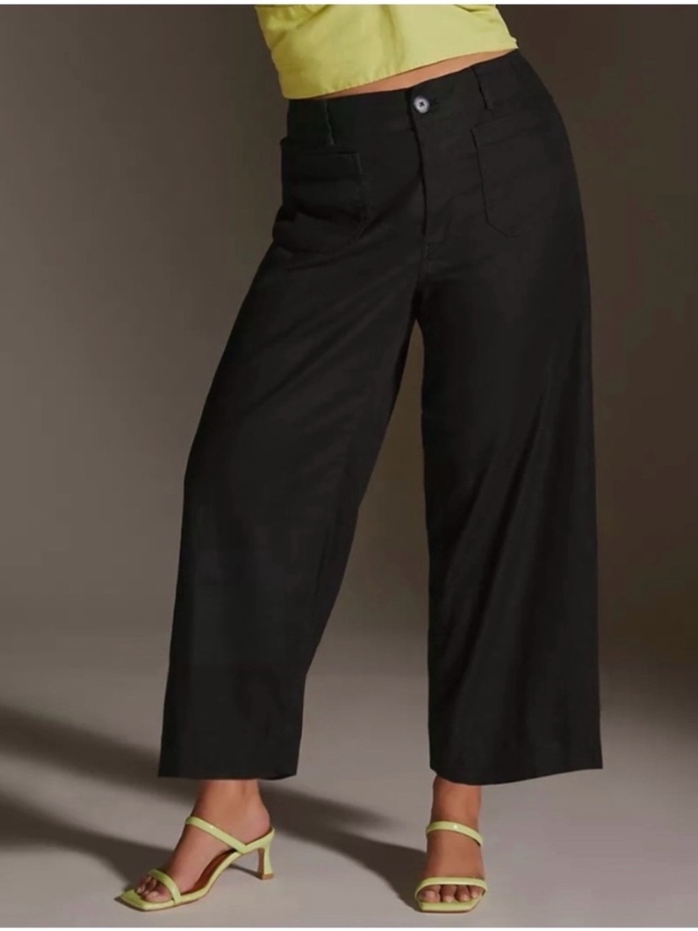 Anthropologie Maeve Linen Colette Pant Plus Size 34 Wide Leg Black Lightweight
